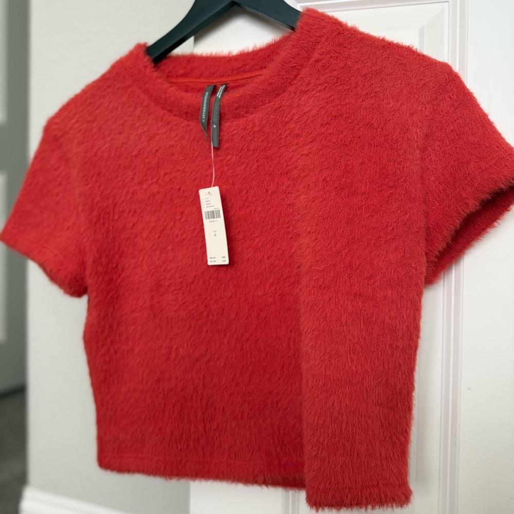 Anthropologie coral red fuzzy baby sweater